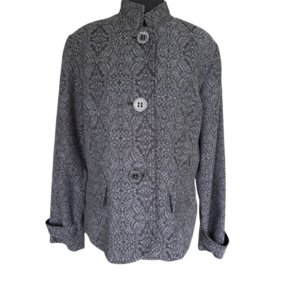 NWT Coldwater Creek Blazer Jacket‎ Sz 10 Gray & Black Floral Business Casual